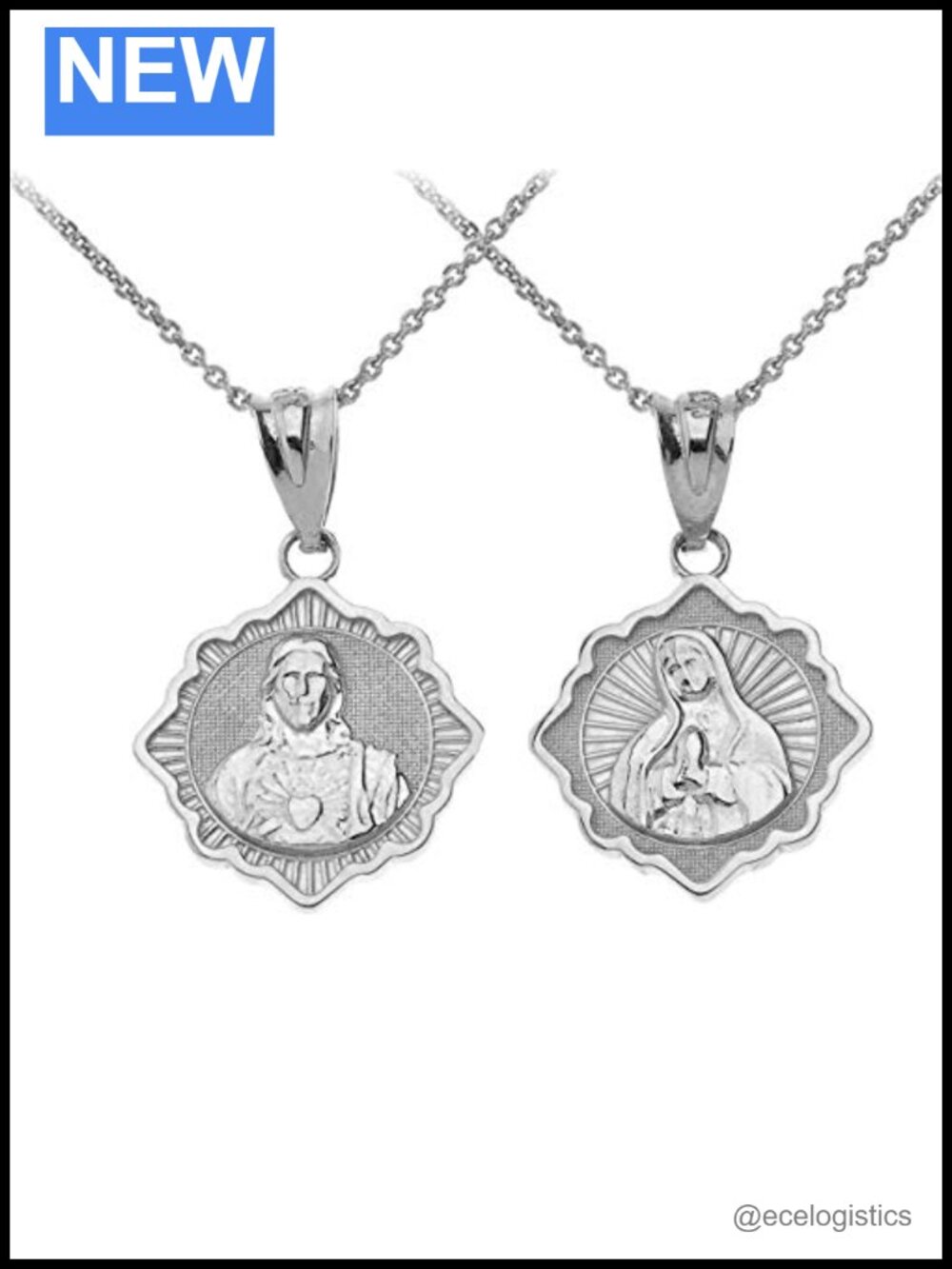 Sterling Silver Immaculate Heart Sacred Heart Reversible Pendant Necklace